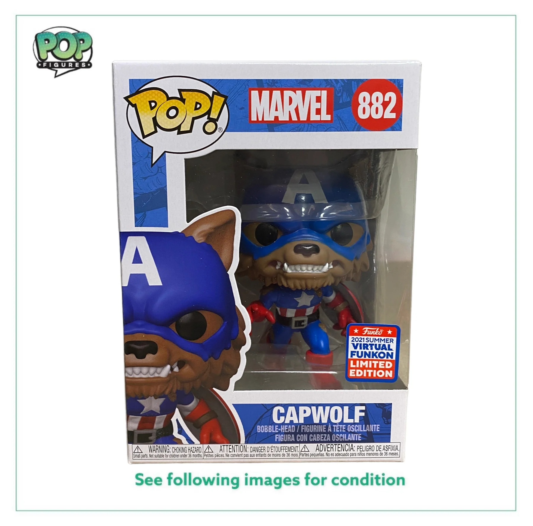 Capwolf #882 Funko Pop! - Marvel - Virtual Funkon 2021 Official Convention Exclusive - Condition 9.5/10