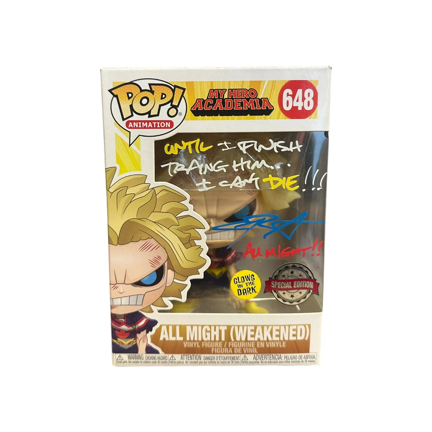 Christopher Sabat Signed All Might (Weakened) #648 (Glows in the Dark) Funko Pop! - My Hero Academia - Special Edition - Condition 8/10 - JSA Authenticated