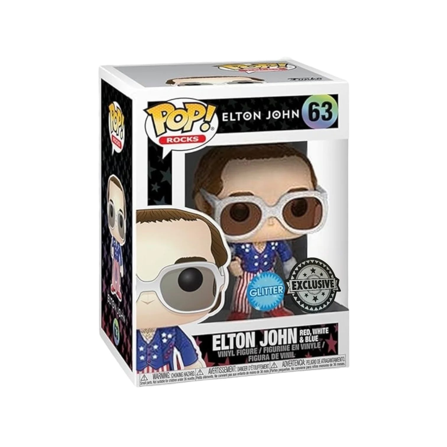 Elton John (Red, White & Blue) #63 (Glitter) Funko Pop! - Rocks - Exclusive - Condition 8/10
