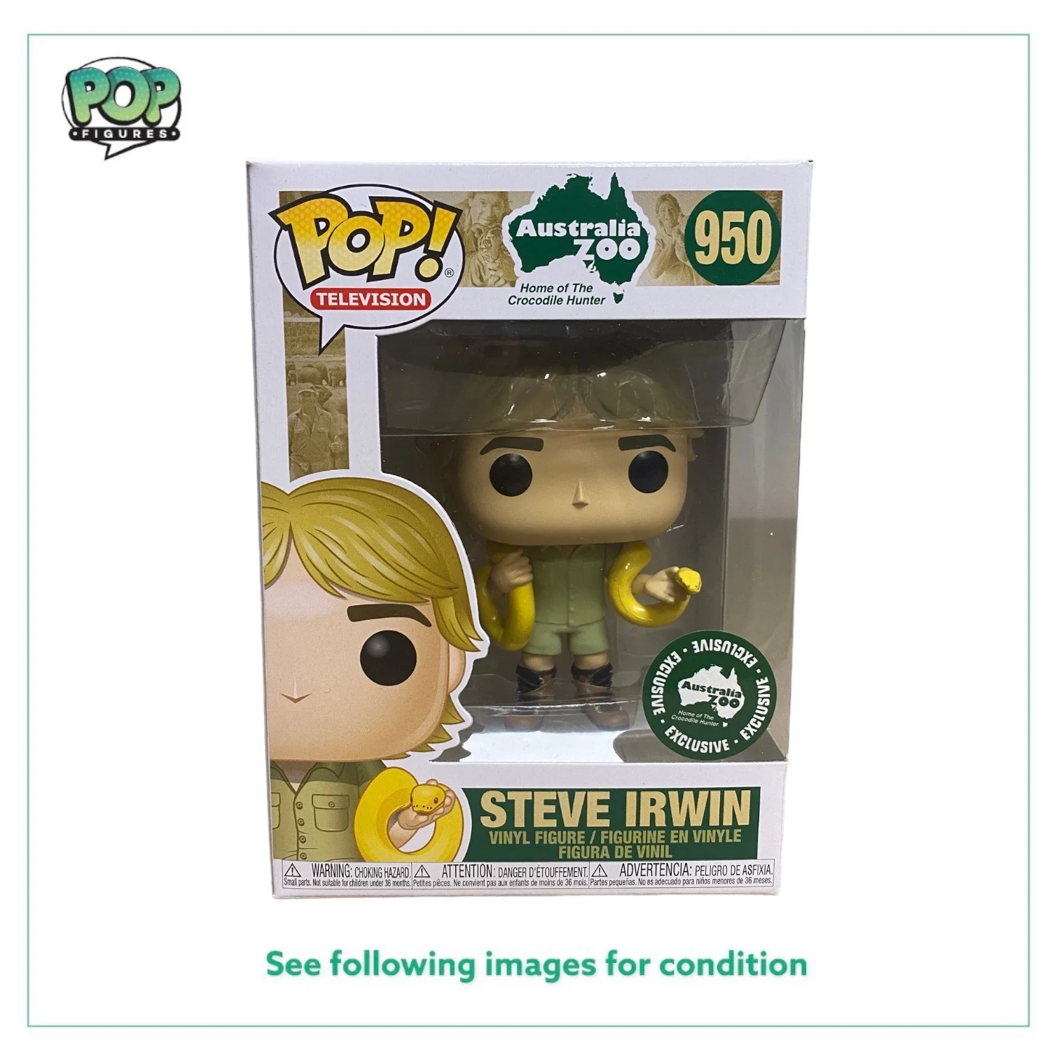 Steve Irwin #950 (w/ Snake) Funko Pop! - Australia Zoo - Australia Zoo Exclusive - Condition 9.5/10