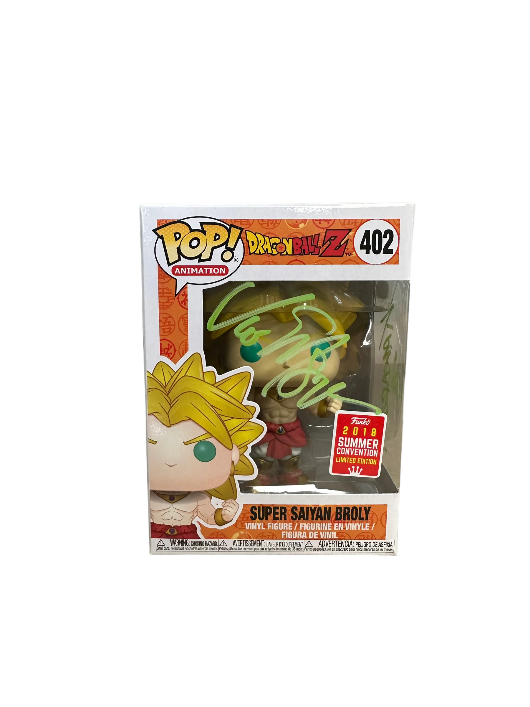 Vic Mignogna Signed Super Saiyan Broly #402 Funko Pop! - Dragon Ball Z - SDCC 2018 Shared Exclusive - Condition 9.5/10 - JSA Authenticated - Image 2