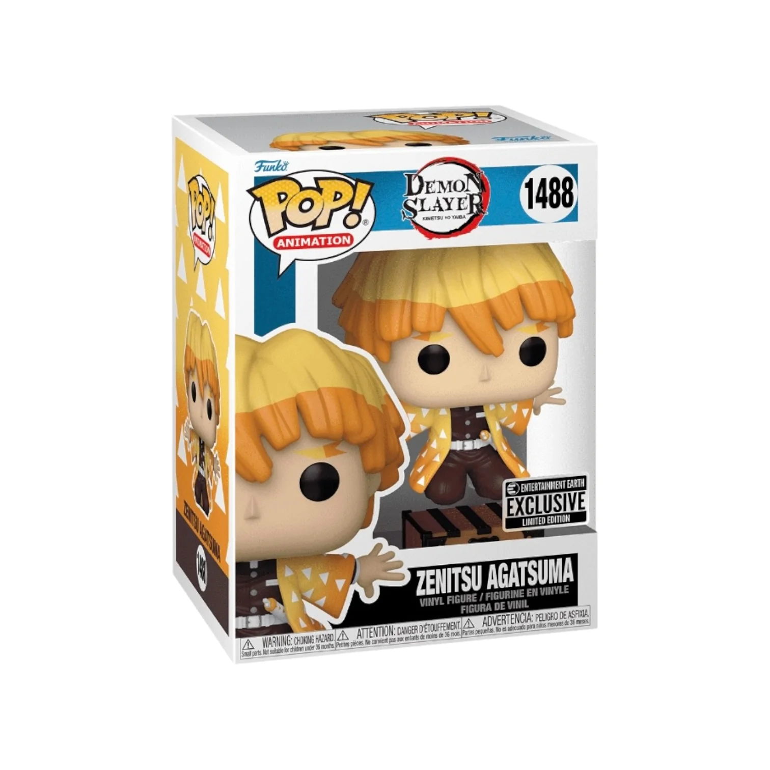 Zenitsu Agatsuma #1488 (Protecting Nezuko's Box) Funko Pop! - Demon Slayer - Entertainment Earth Exclusive